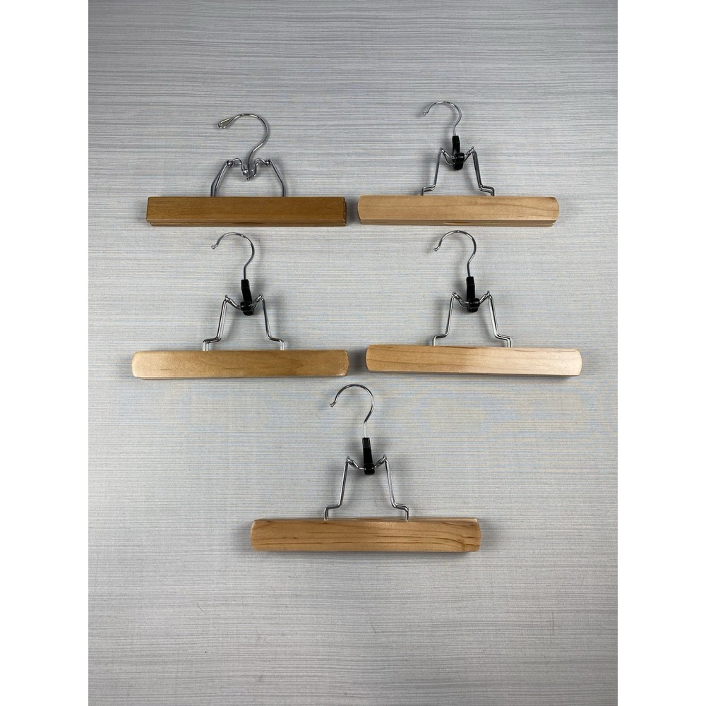 Lot of 5 Metal and Wooden Slack Skirt Pants Hangers Art Clamps